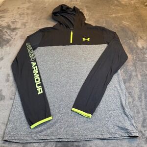 Under Armour Heatgear Kids YXL Quarter Zip Hoodie Loose Fit Black Gray